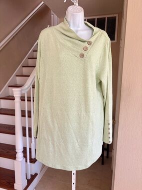 New Soft Surroundings Light Green Brinley French Terry Tunic Top Pouch Pocket XL